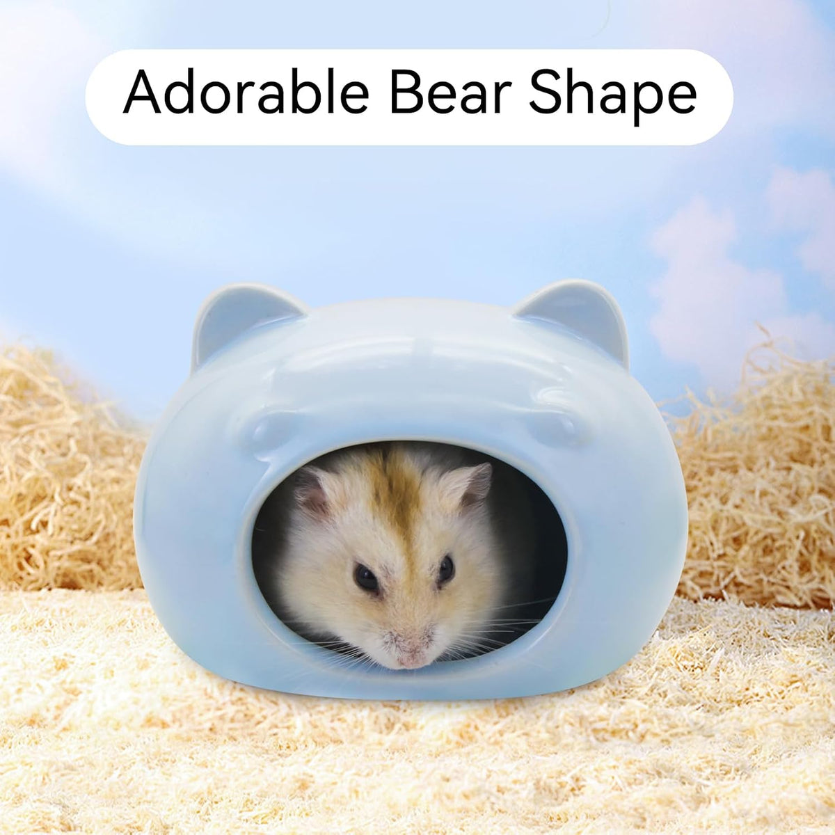 Hamster Ceramic House, Cute Bear Shape Hamsters Summer Cooling Cave for Small Pets Dwarf Mice Gerbils (Pink, S)