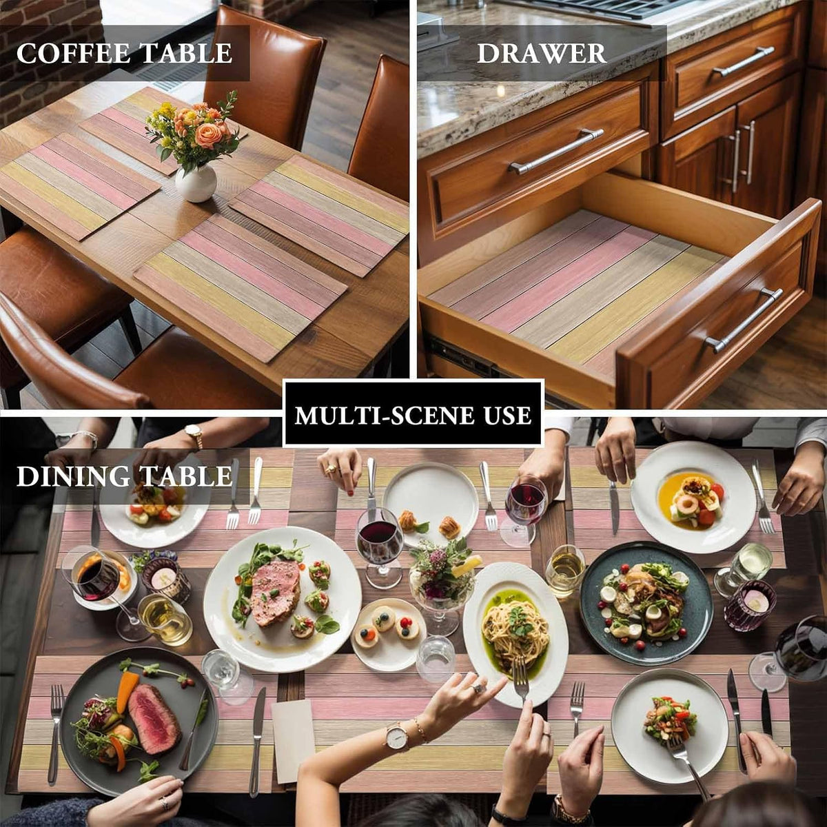 Placemats Set of 1, Peach Pink Wood Grain Cotton Linen Place Mats, Farmhouse Wooden Plank Washable Table Mats for Kitchen Holiday Dining Table Decor