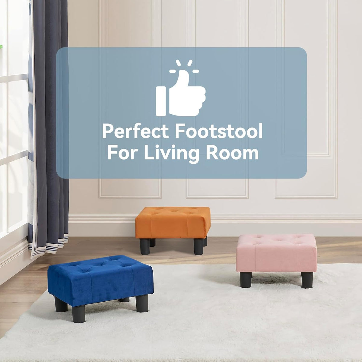 Small Foot Stool Ottoman, Velvet Ottoman Foot Rest with Legs, Rectangle Foot Rest for Couch, Footstools and Ottomans Small for Living Room and Entryway (Soft Pink)