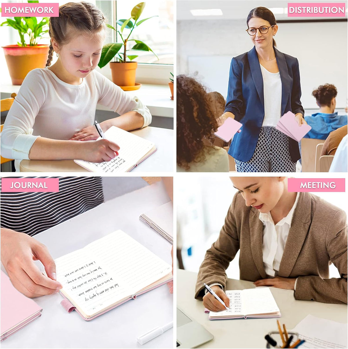 6 Pack Pocket Small Notebooks Bulk, Mini Cute Memo Notepads Hardcover College Ruled Lined Journals with Pen Holder for Women Girls Office School, with 6 Black Pens, 3.5”x 5.5”, A6, Rose Pink