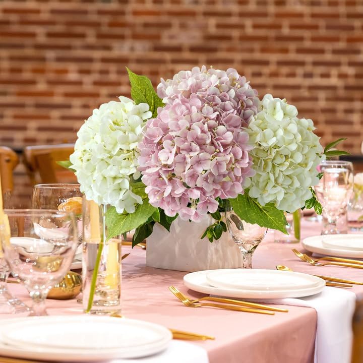 JINWOE 4Pcs 20" Dusty Pink Real Touch Fake Hydrangea Flowers,Full Lifelike Silk Artificial Hydrangeas Fake Flowers for Bouquet Table Centerpieces Spring Wedding Indoor Home
