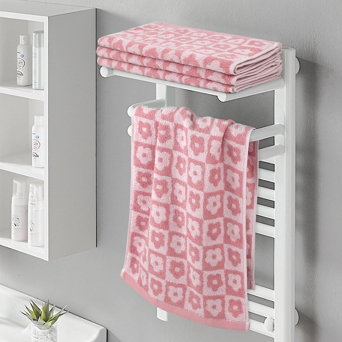 Pink Checkered Floral Hand Towels
