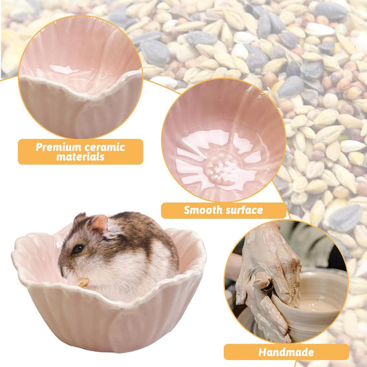 2 Pcs Hamster Food Bowl, Ceramic Pet Hamster Bowl Dwarf Hamster Food Bowl Feeder Hamster Water Rat Bowl Small Animal Food Dish for Golden Bears, Hedgehogs, Dutch Pigs, Parrots (Pink)