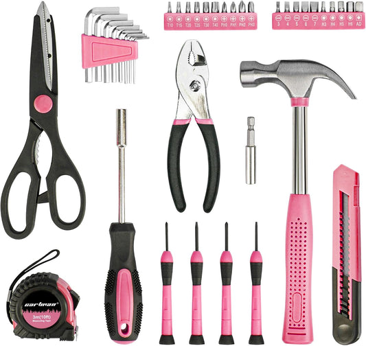 39-Piece Household Tool Set, pink Hand Kit With Storage Case