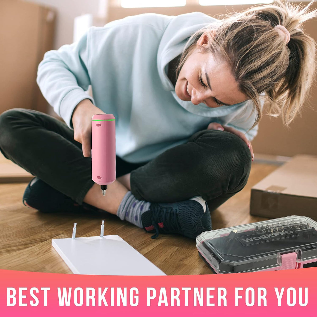 Electric Cordless Screwdriver Set, 4V USB Rechargeable Lithium-ion Battery Power Screwdriver Kit with LED Light, Screw Gun with 28-Piece Accessories for Home, Office, Apartment Repair - Pink
