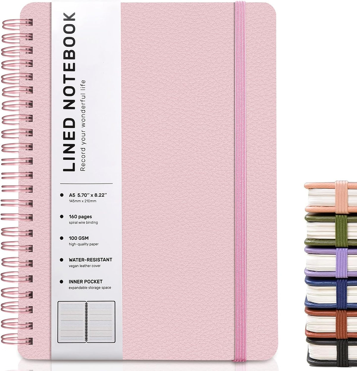Lined Spiral Notebook for Women, A5 College Ruled Leather Spiral Journals