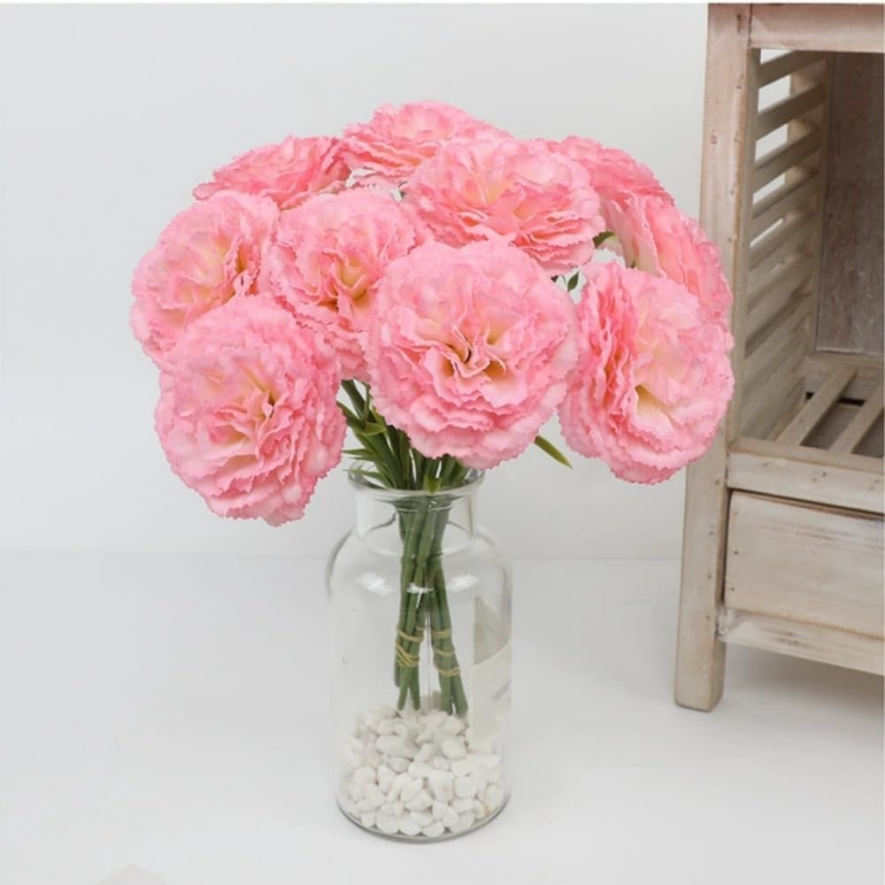 10 Pack Artificial Carnations Flowers - 11.4 Inch Real Touch Silk Flowers with Stems for Wedding Bouquets, Bridal Centerpieces, Home Floral Arrangements & Table Decor (Pink)