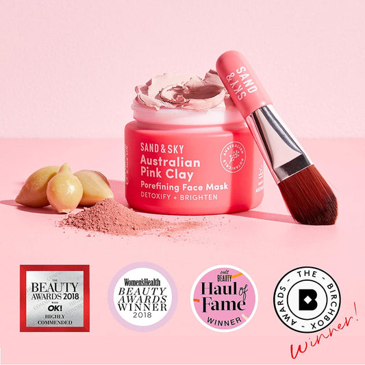 Clay Mask for Face Pore Minimizer - Australian Pink Clay Detoxifying Face Mask for Pores, Kaolin Clay Mask, Brightening Vitamin C Formula, Brush Included