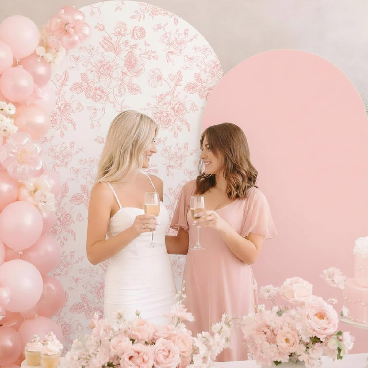 2 Set Pink Floral Arch Cover 7.2ft 6.6ft Stretchy Party Backdrop