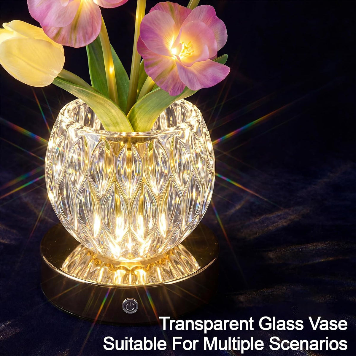 Flower Table Lamp, 3-Color Touch Dimming Tulip Glass Night Light, Rechargeable Artificial Flower Light, Desktop Ambient Light Romantic Gifts for Girls Women Mom (Pink-Sakura)
