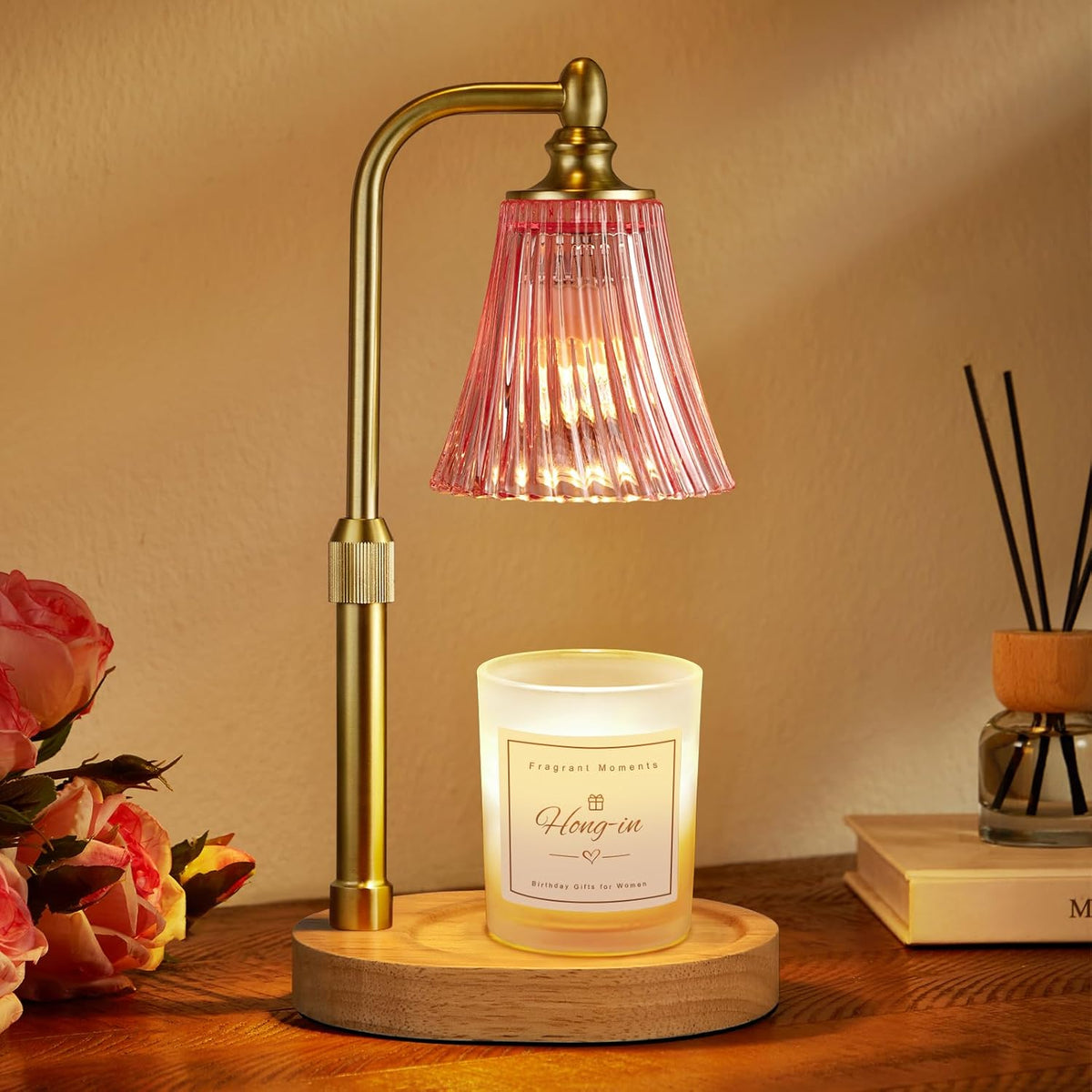 Pink Candle Warmer Lamp with Timer Dimmable,Birthday Gifts for Women,Adjustable Height Wax Melt Warmer for Jar Candles,House Warming Gifts New Home,Ideal for Office,Dorm,Bedroom Home Decor