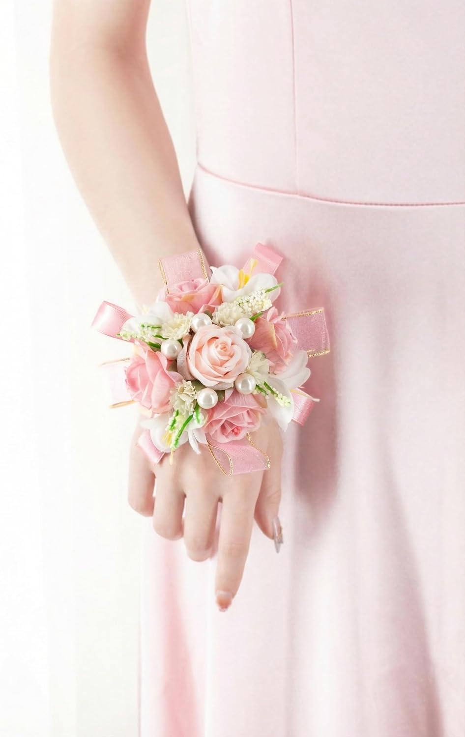 Blush Pink Corsage and Boutonniere Set Prom Wrist Corsage Flower