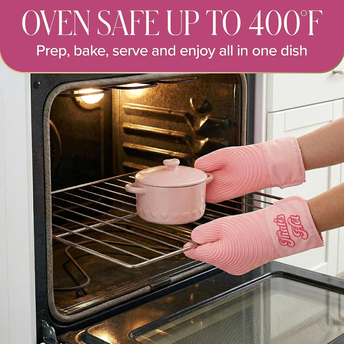 Paris Hilton Iconic Ceramic Stoneware Casserole Dish With Lid, Oven Safe Up To 450°F, Dishwasher & Microwave Safe, 28oz, Pink with Embossed Heart Design