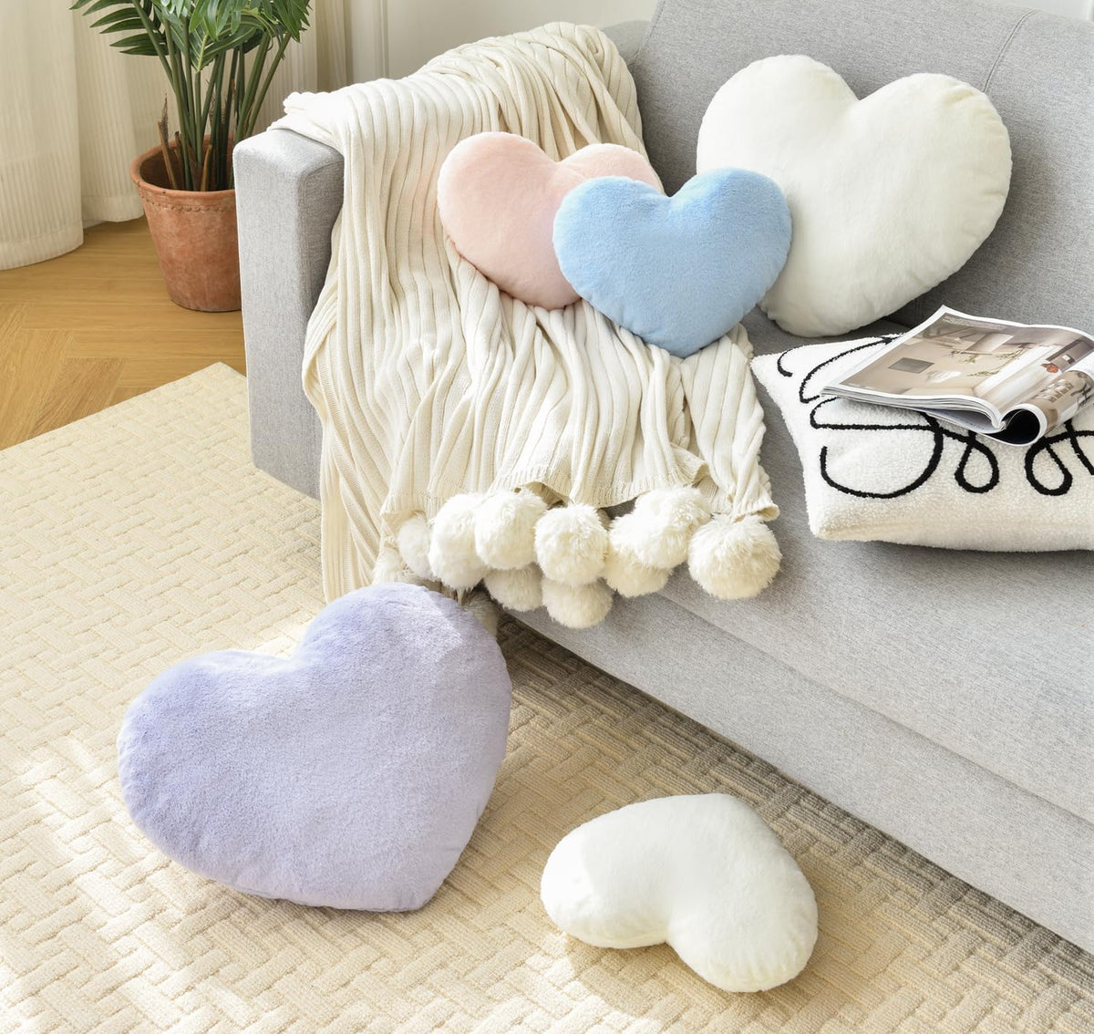 Petrella Light Pink Throw Pillows, Cute Decorative Heart Pillow 13 x 10 in