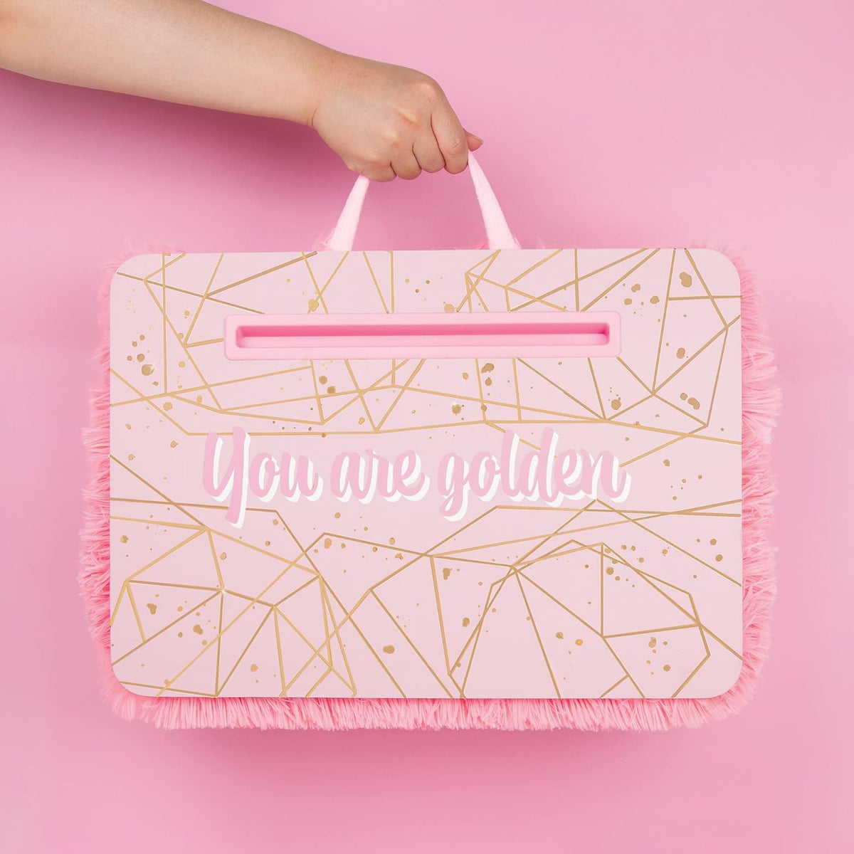 Pink & Gold Deluxe Fur Lap Desk - Portable Tablet Tray for Kids