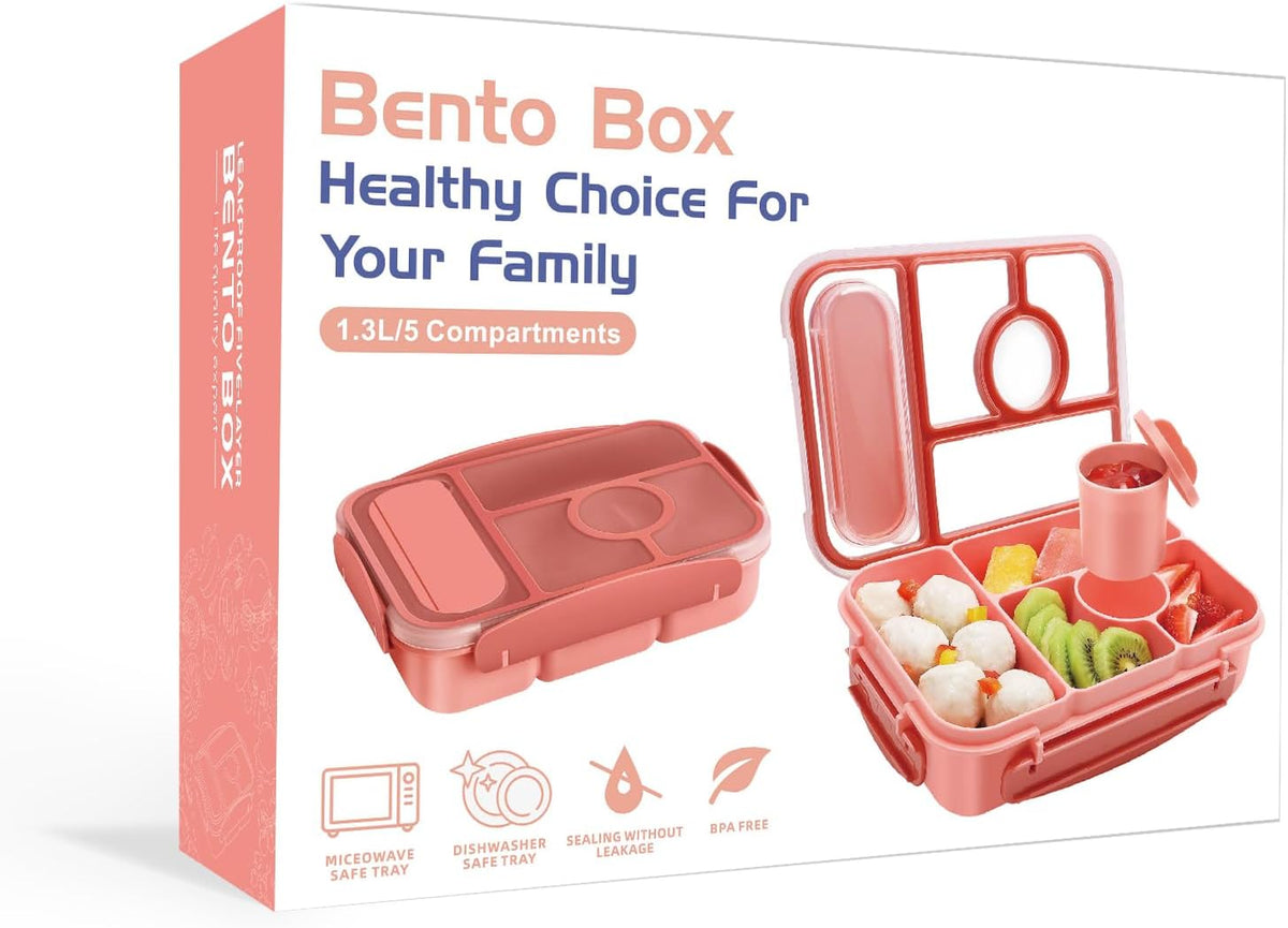 Bento Box Adult Lunch Box Kids,Lunch Containers for Adults/Kids/Toddler,5 Compartments Bento Lunch Box with Sauce Vontainers,Microwave & Dishwasher & Freezer Safe,BPA-Free (Pink)