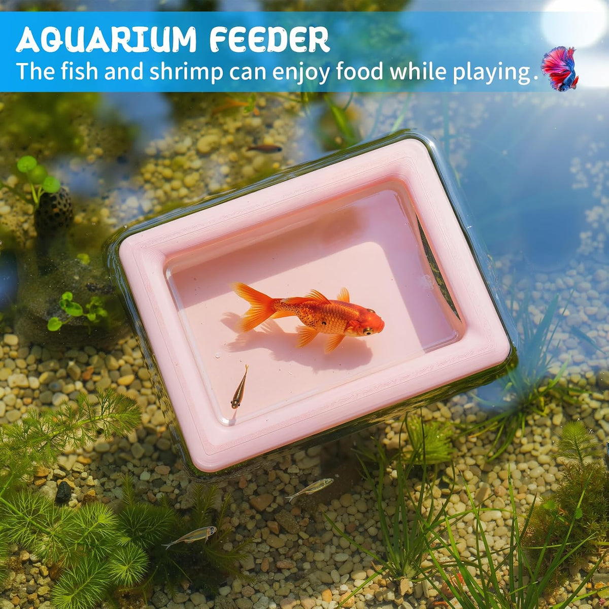 Floating Betta Fish Hammock Cave House for Aquarium, 3D Printed Betta Shrimp Feeder & Hideout Cave Toys, Small Aquarium Feeding Ring Decor, Turtle Fish Tank Decorations Accessories -Pink