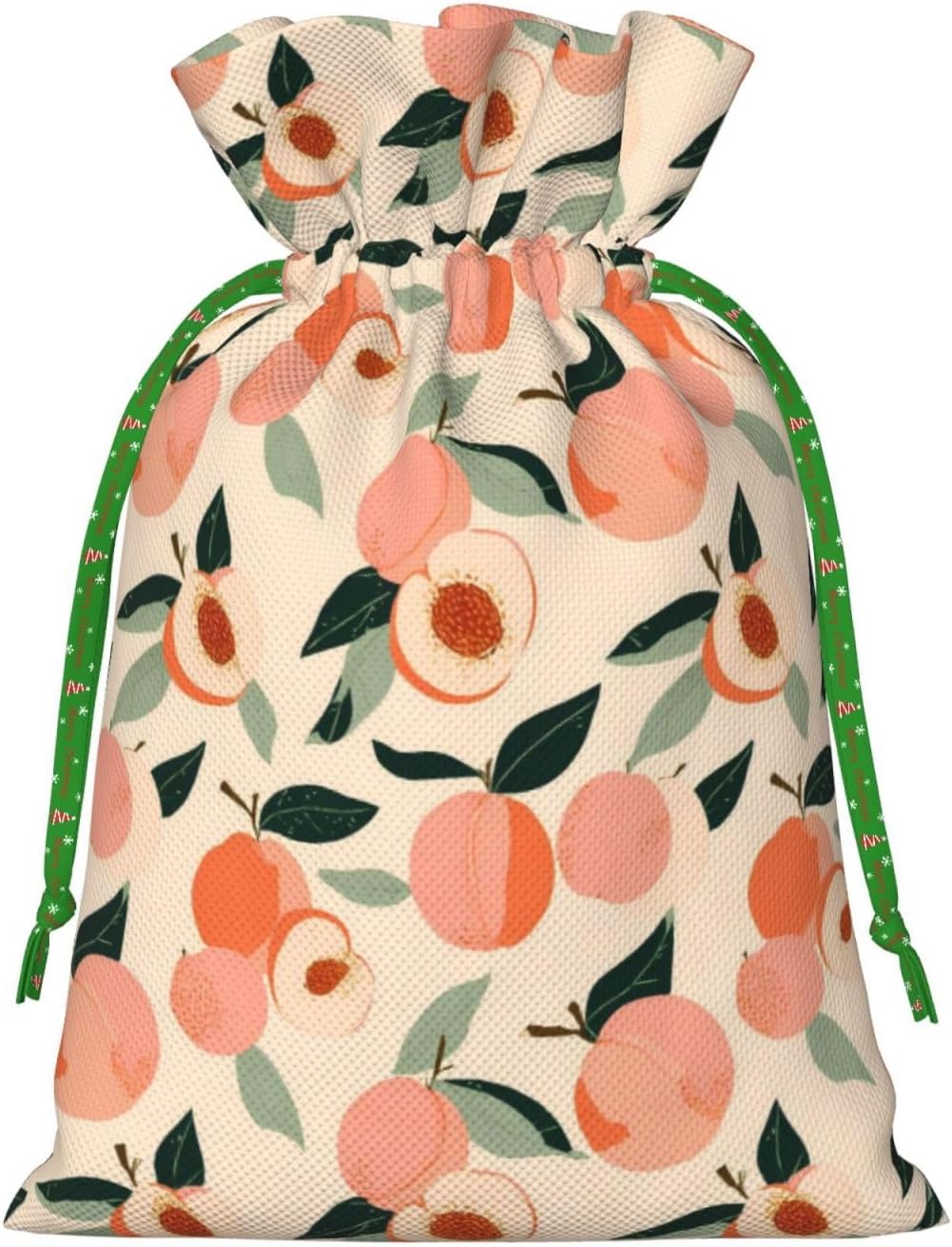 Peaches (3) Print Christmas Drawstring Gift Bags, Reusable Candy Treat Bags For Holiday Birthday Party