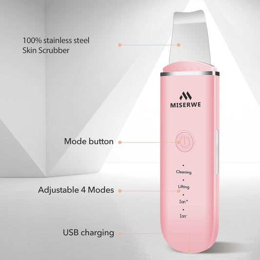 Skin Scrubber Face Skin Spatula Facial Scrubber Spatula Pore Cleaner with 4 Modes (Pink)