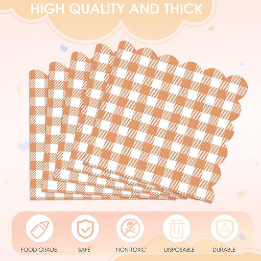 40PCS Cocktail Napkins Orange Checkered Napkins Tangerine and White Disposable Checkered Paper Napkins Orange Party Decorations for Baby Shower Dinner Picnic Halloween