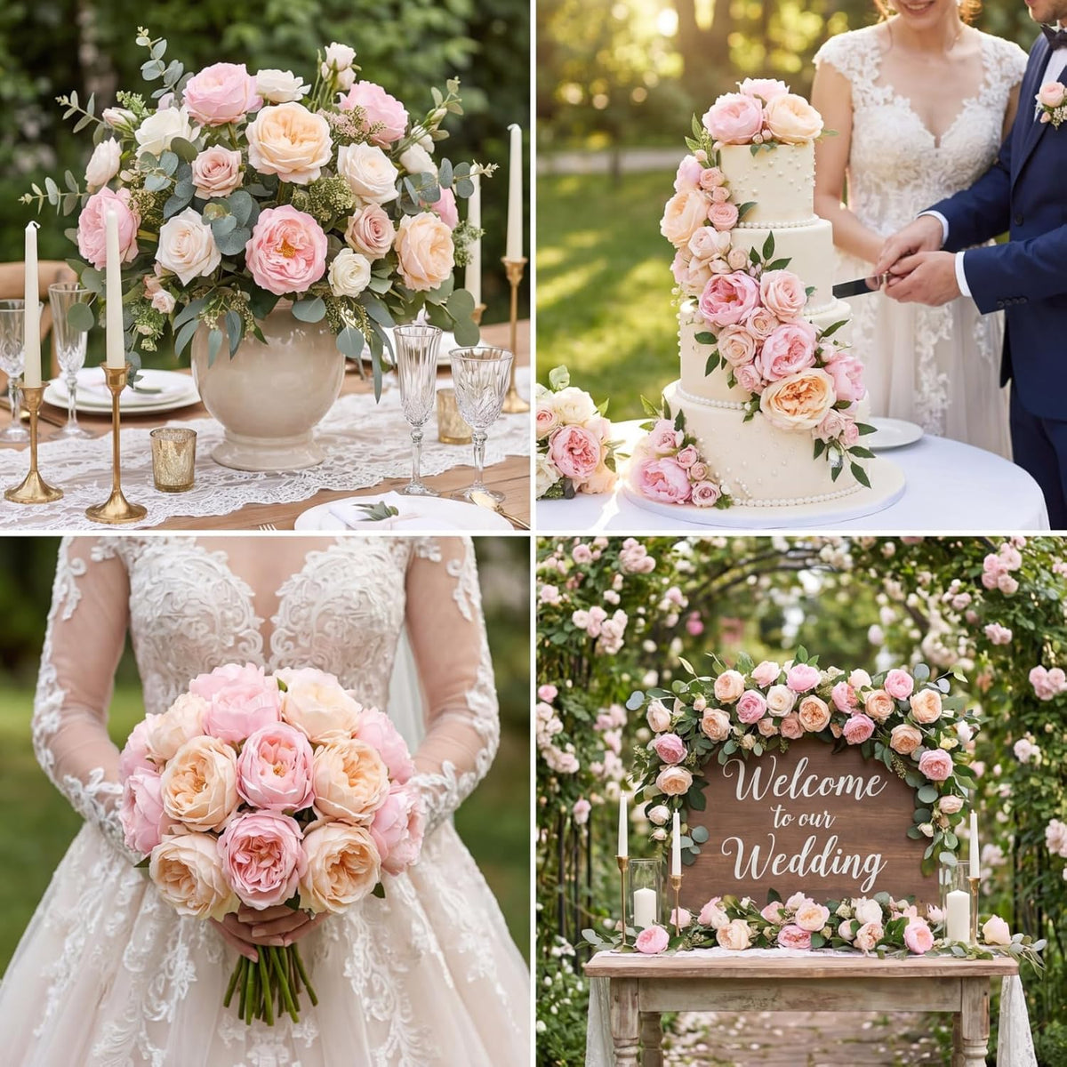 6 Pcs 3.5'' Larger Realistic Touch Peony Artificial Flowers Fake Peony Bouquet Artificial Flower Large Faux DIY Rose Bouquet for Centerpiece Table Wedding Party Home Decor (Soft Pink,Champagne)