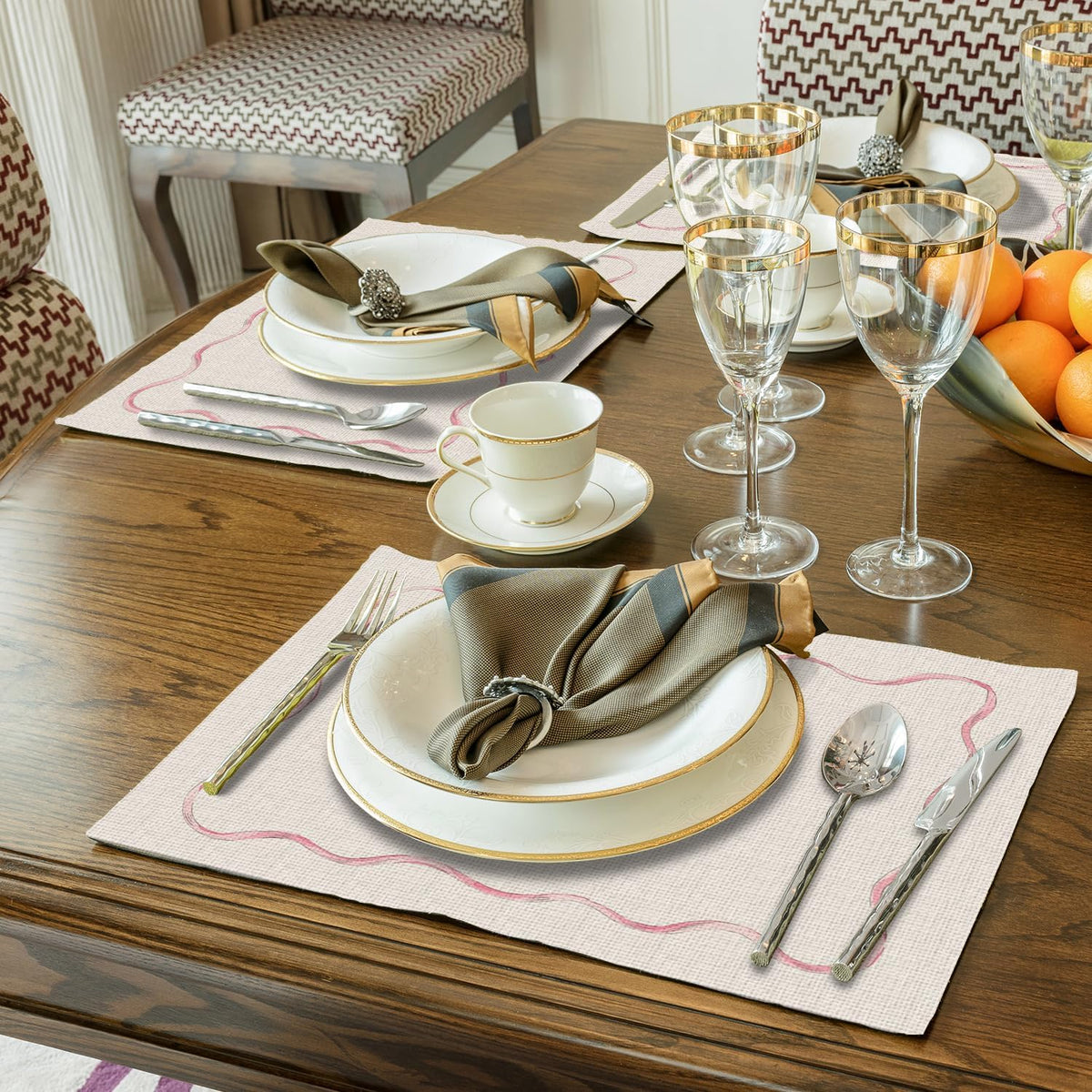 Coquette Pink Bow Placemats Set of 4 12x18 Inch, Preppy Pastel Aesthetic Bowknot Girly Table Mats Washable Placemat for Home Party Kitchen Dining Room Decoration