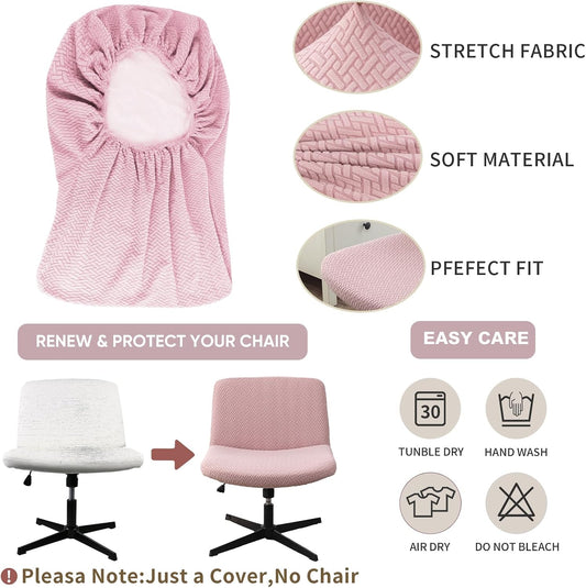 Armless Chair Cover Office Desk Chair Cover, Waterproof and Elastic Criss Cross Chair Covers, Vanity Chair Covers,Mid Back Wide Seat Accent ChairCover(Pink,T-Type,Just the Cover)