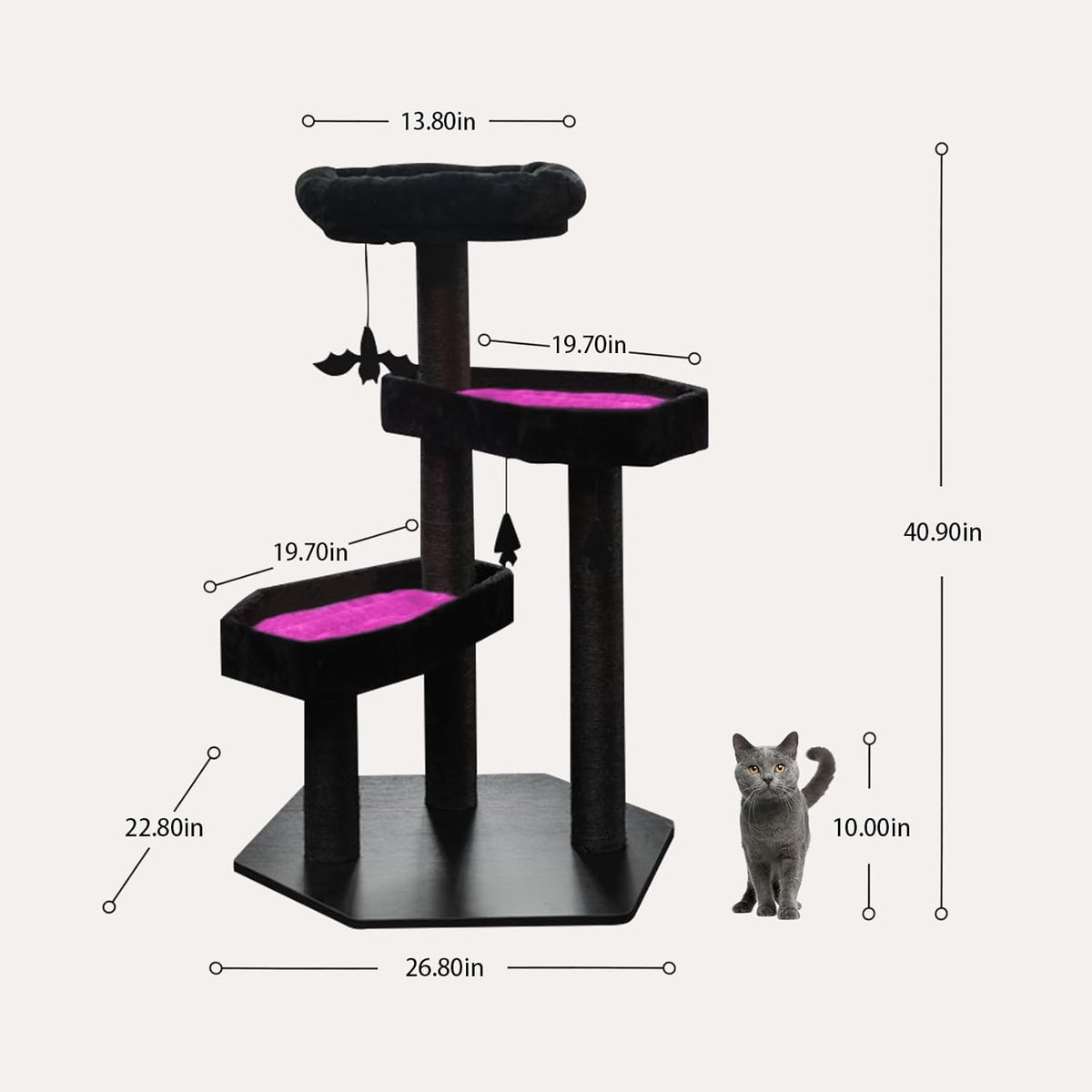 Multi-Level Gothic Cat Tree with Coffin Bed - 52.6" Black Cat Tower with Soft Mats (Red) (Pink, Large)