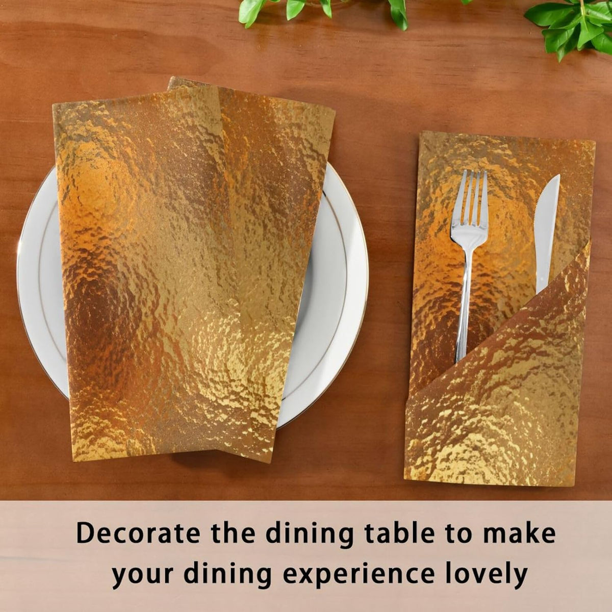 Gold Ripple 20x20 Inch Cloth Napkins Set of 4, Satin Peach Skin Polyester Dinner Napkins, Washable Reusable Table Napkins with Hemmed Edges for Wedding Party Restaurant Everyday Use
