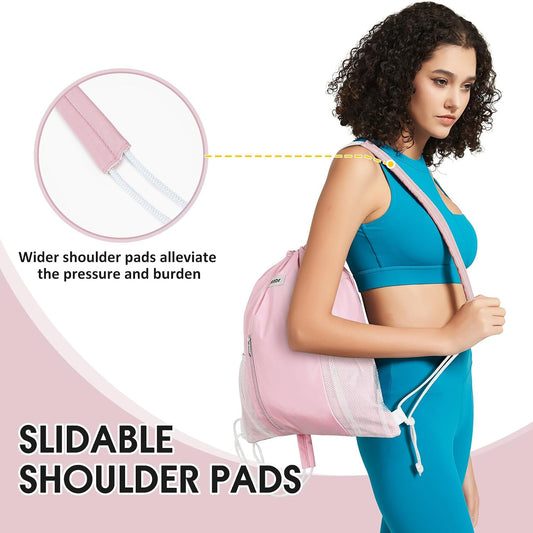 Drawstring Backpack, Gym String Bag with Shoulder Pad