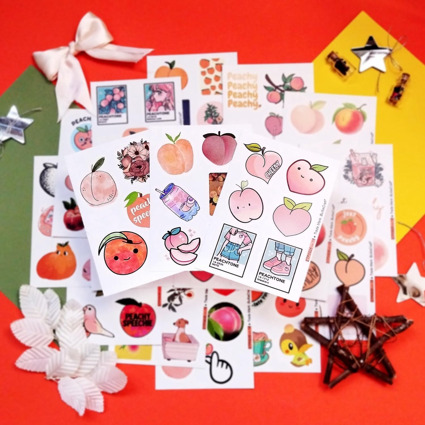 100Pcs Peach Stickers for Water Bottle and Laptop - Waterproof Vinyl Fruit Decals, Peach Gifts, Gifts for Women & Men