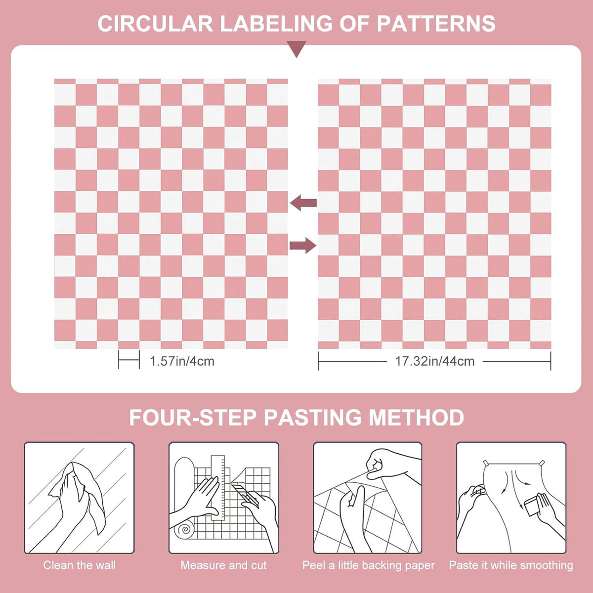 CAX Pink and White Contact Paper Mosaic Checkered Peel and Stick Wallpaper