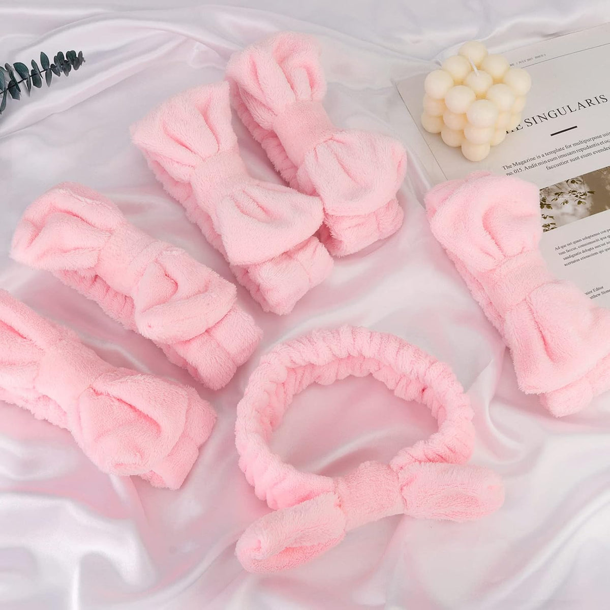 6 Pack Pink Spa Headband for Washing Face, Skincare Headbands Microfiber Pink Party Favors Sleepover (Type 14)