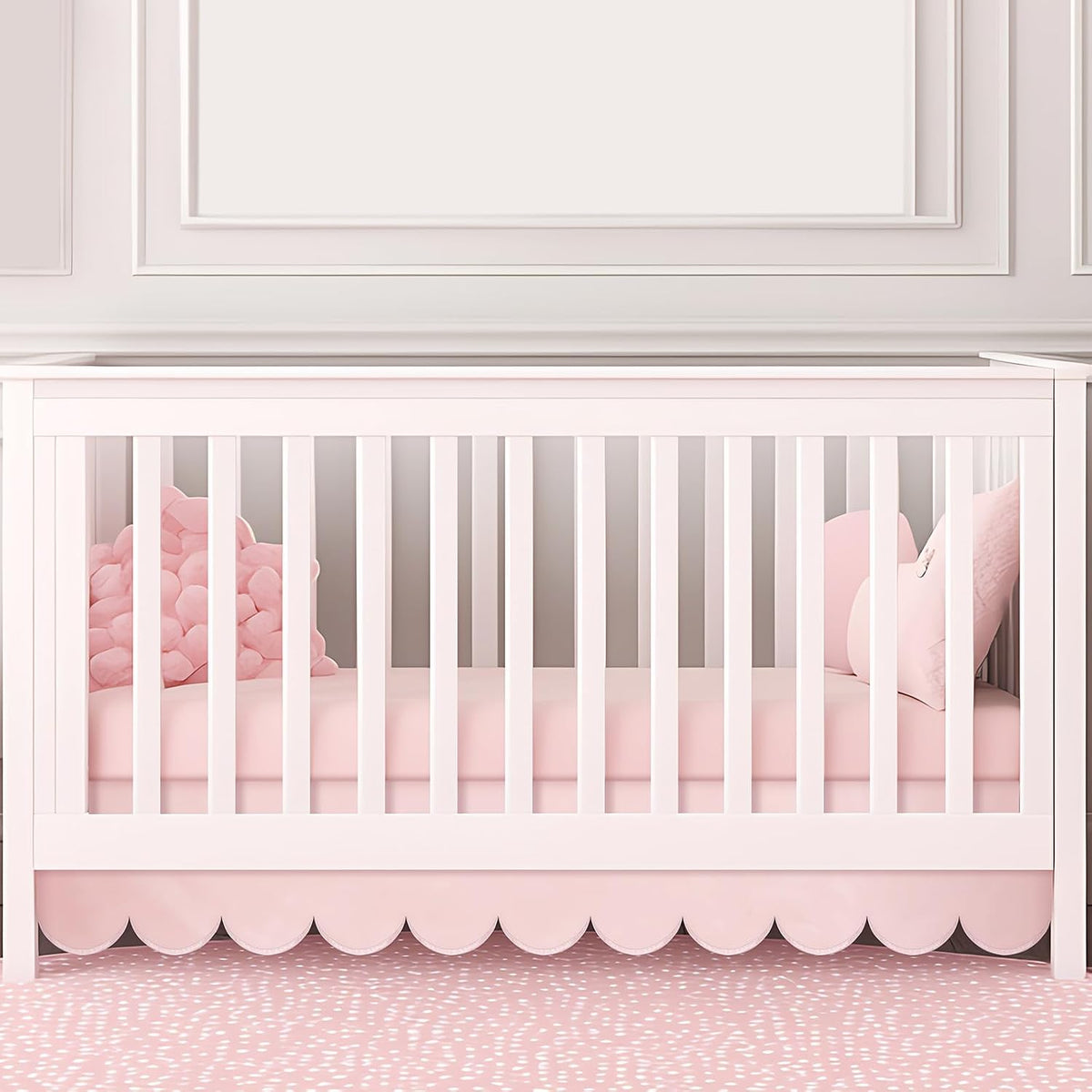 28 x 52 Inch Pink Scalloped Crib Skirt, 14 Inch Drop