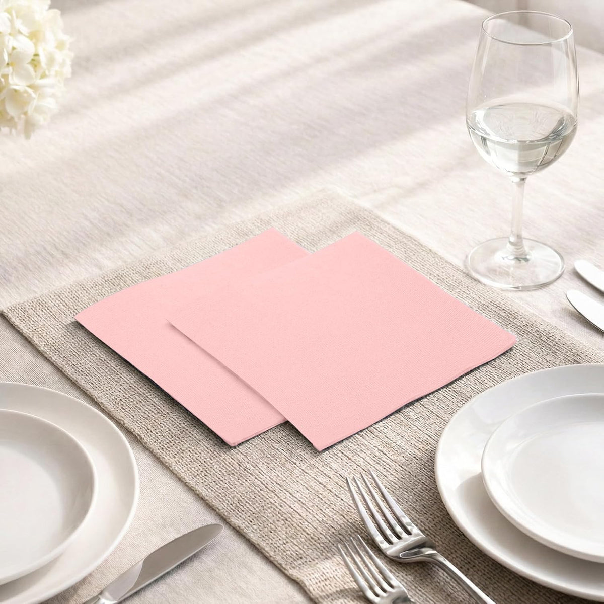 300-Pack Disposable Pink Cocktail Napkins, 3-Ply, 5"x5" Beverage Paper Napkins, Decorative Dessert Napkins For Wedding, Kitchen, Bar Or Restaurant