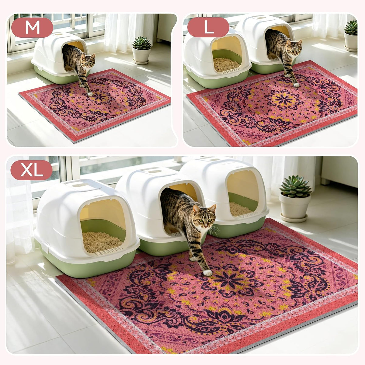 Cat Litter Mat, 24"x15" High-Density PVC Cat Litters Trapping Mat, Waterproof & Non-Slip Backing, Litter Box Catcher, Soft on Kitty Paws, Easy Washable Pet Supplies Pink
