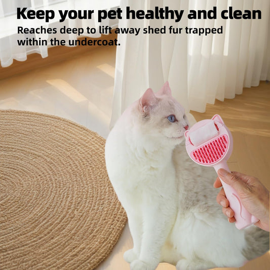 2-IN-1 Dry & Wet Cat Dog Brush for shedding, Pet Grooming Cat Brush with Water Tank Shedding Brush for Short or Long Hair, Massage, Cleaning, Shedding & Combing All In One! (Pink)