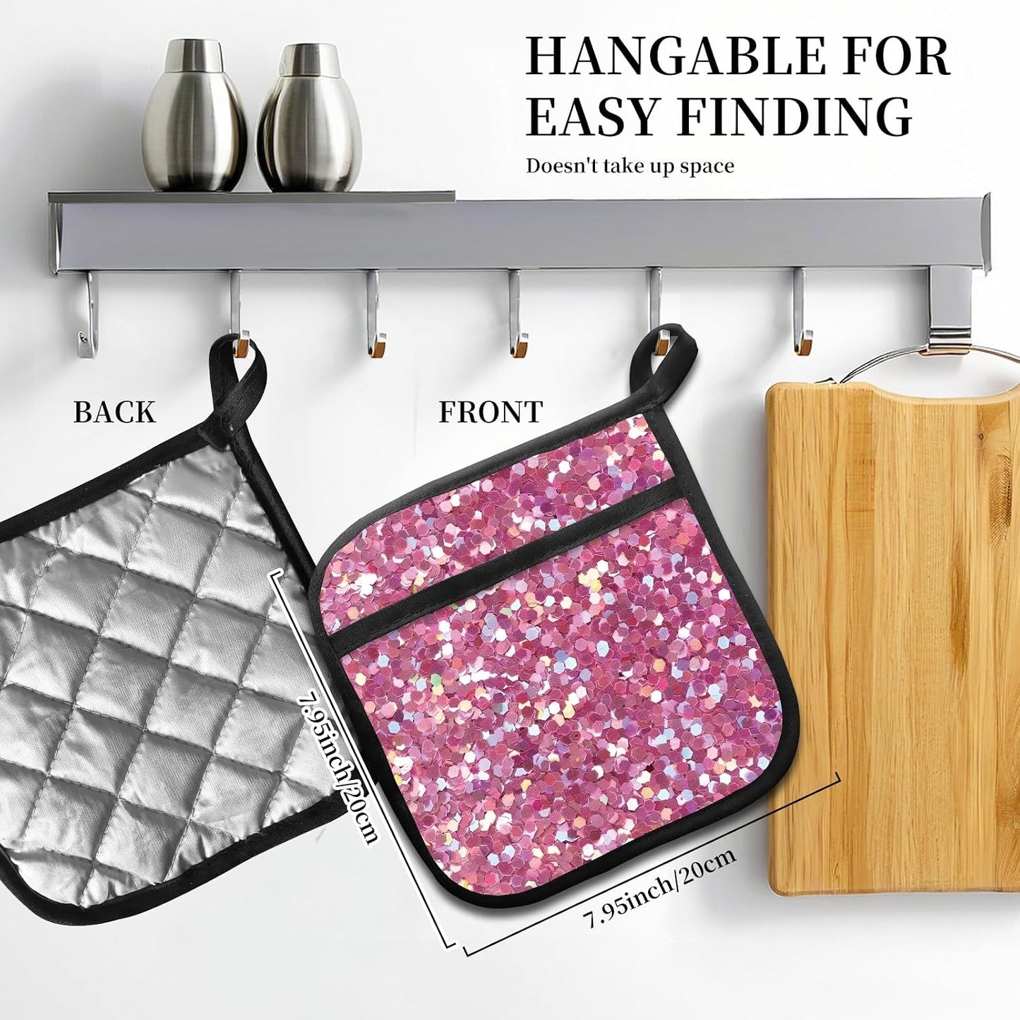 2 Pack Pot Holders for Kitchen Clearance, Cute Hot Pads, Funny Oven Pot Holders, Potholders Sets for Kitchen Heat Resistant Glitter Pink Pattern