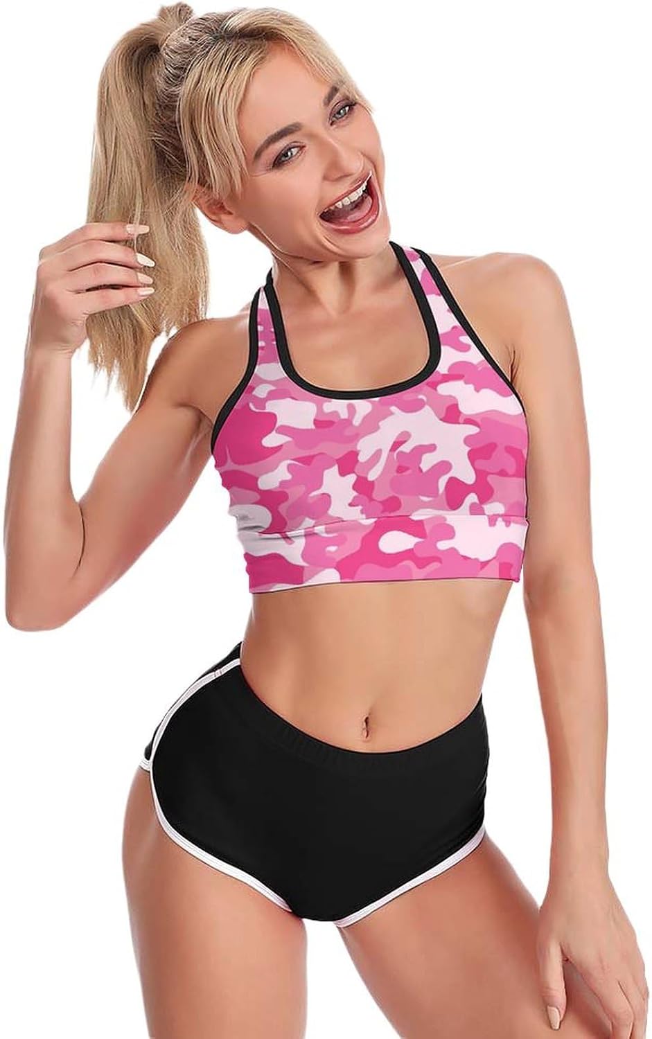 Camo Womens Sports Bra Elastic Yoga Vest Soft Sexy Crop Strap Tops