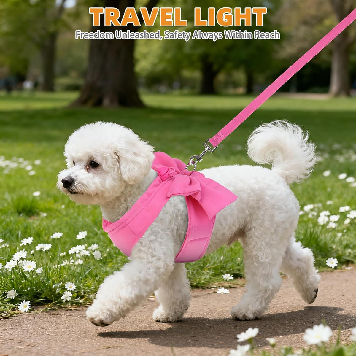 Cute Cat Harness and Leash Set with Bowtie, Small Dog Vest Harnesses for Girl Outfit, Step in No Pull Soft Mesh Padded Adjustable Pet Harness for Extra-Samll Medium Puppy Kitten, Pink XS