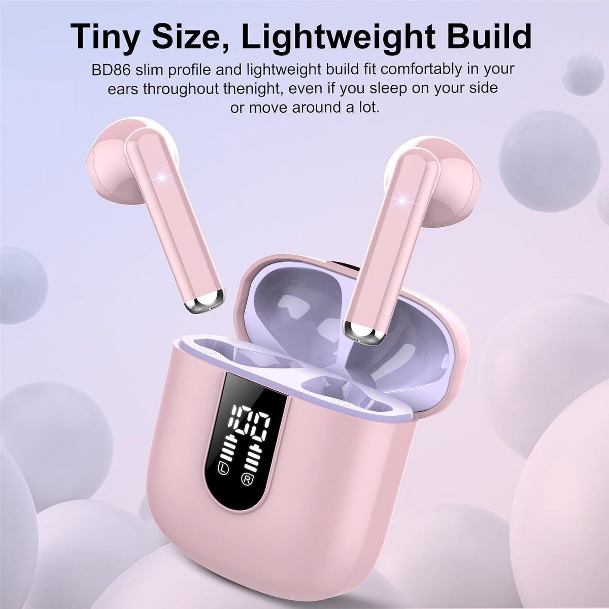 Wireless Earbuds, Bluetooth 5.4 Headphones HiFi Stereo, Bluetooth Earbuds with ENC Noise Cancelling Mic, 36H LED Display Ear Buds, IPX7 in Ear Earphones for Phone Tablet Laptop Sports, Pink