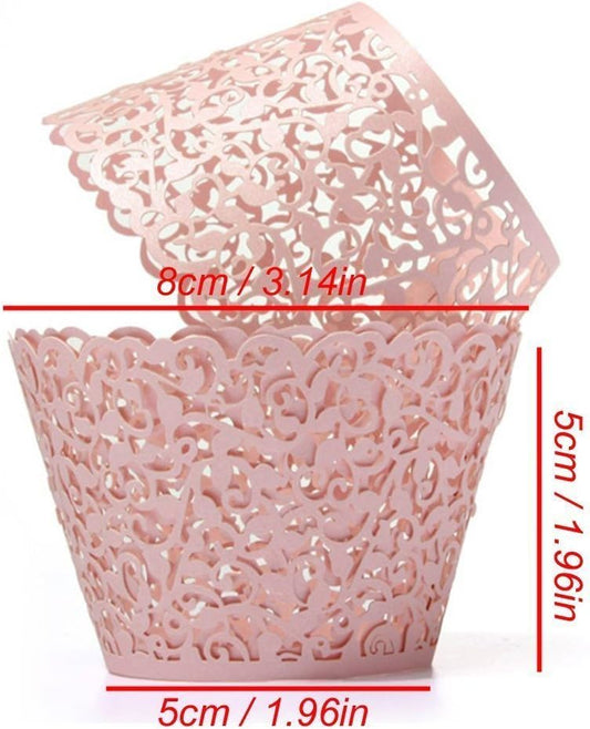 Vine Cupcake Wrappers, 60PCS Lace Cupcake Liners for Regular Sized Cupcake (Pink)