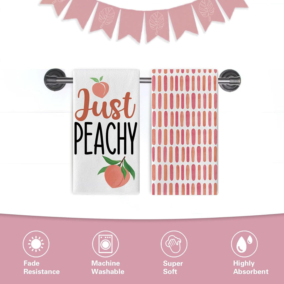 Peach Kitchen Dish Towels Set of 2