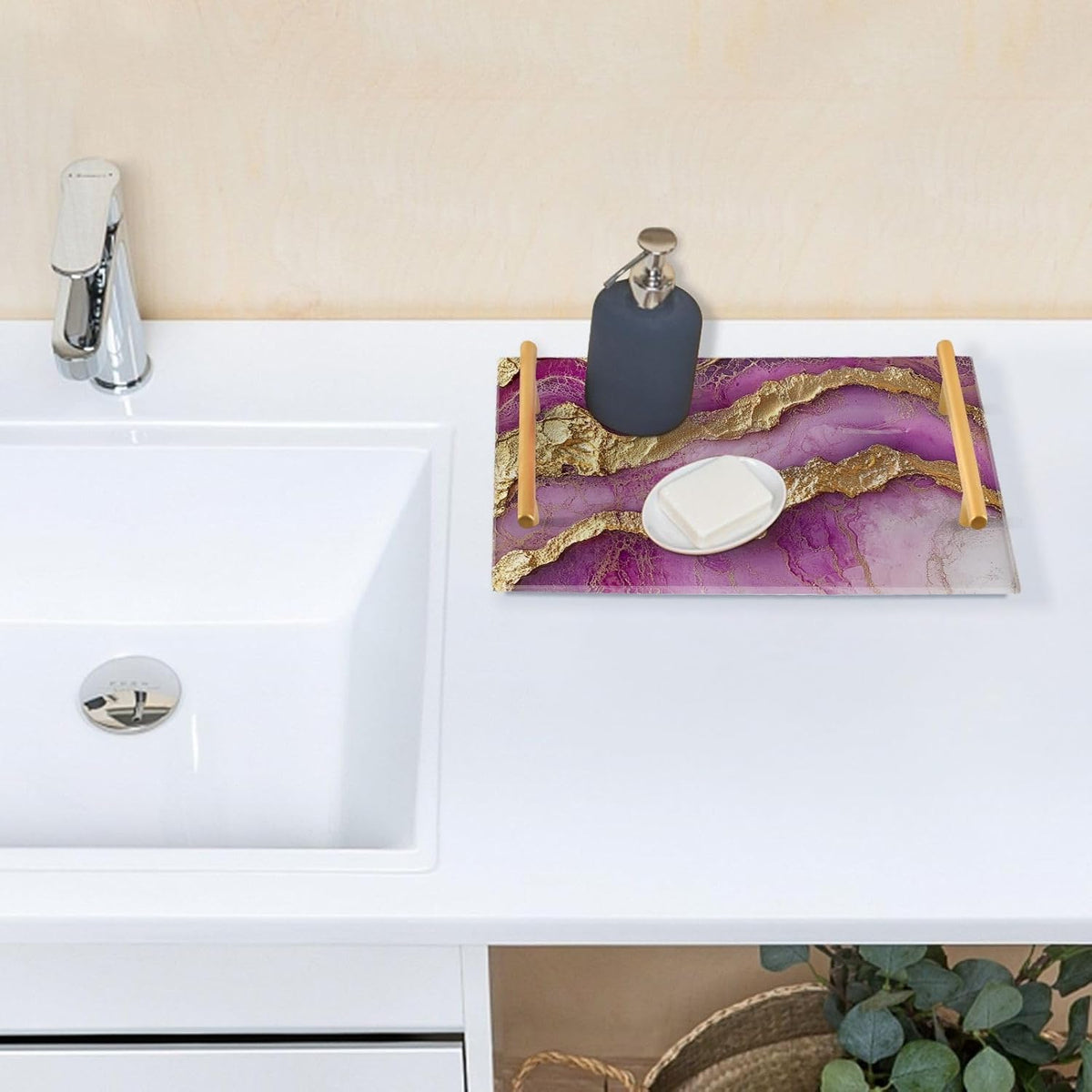 Marble Neutral Hot Pink Decorative Trays with Handles with Handles Trays for Eating On for Jewelry Perfume for Food Service Tabla para desayuno
