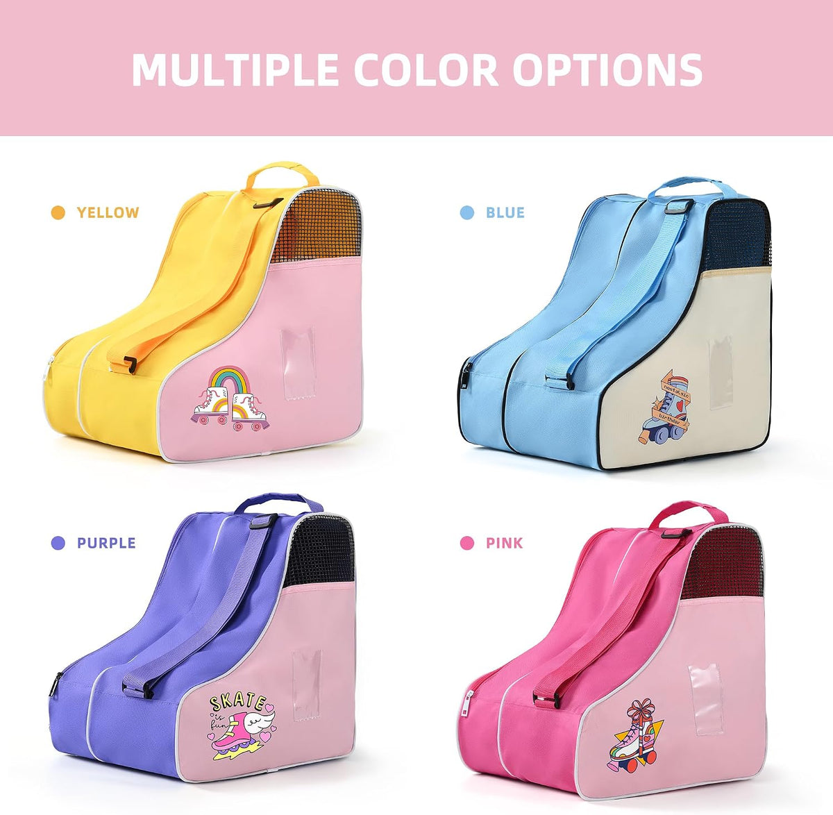 Roller Skate Bag, Ice Skate Bag for Women with Adjustable Shoulder Strap, Shoe Bag for Ice Skating/Inline Skates, for Both Kids and Adults
