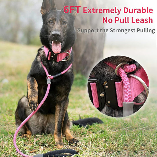 Strong Slip Rope Dog Training Leash (6ft) - Heavy Duty Durable Braided Nylon Lead with Rubber Stopper & Padded Handle - No Pull Walking for Medium Large Dogs (Pink, 1/2" x 6ft)