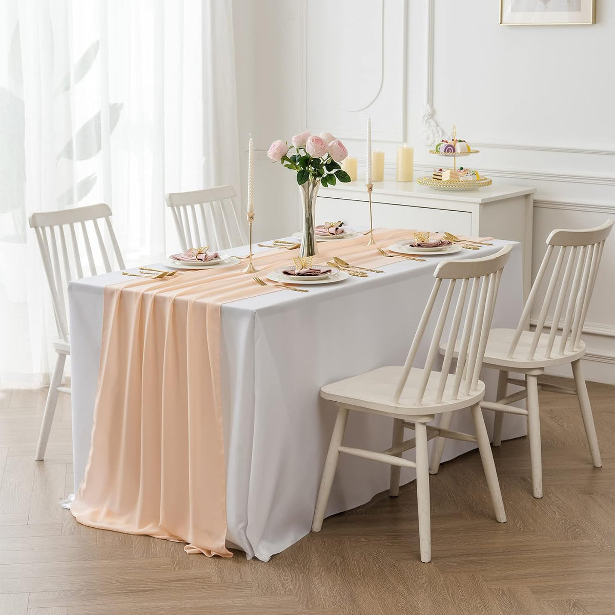 12Pack 10ft Chiffon Table Runner 29x120 Inch Sheer Romantic Table Runner for Wedding Birthday Party Bridal Shower Outdoor Decoration-Peach