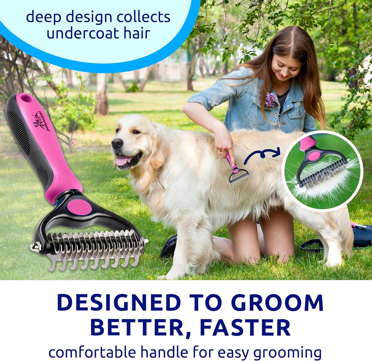 Deshedding Brush & Metal Comb Grooming Combo for Cats & Dogs
