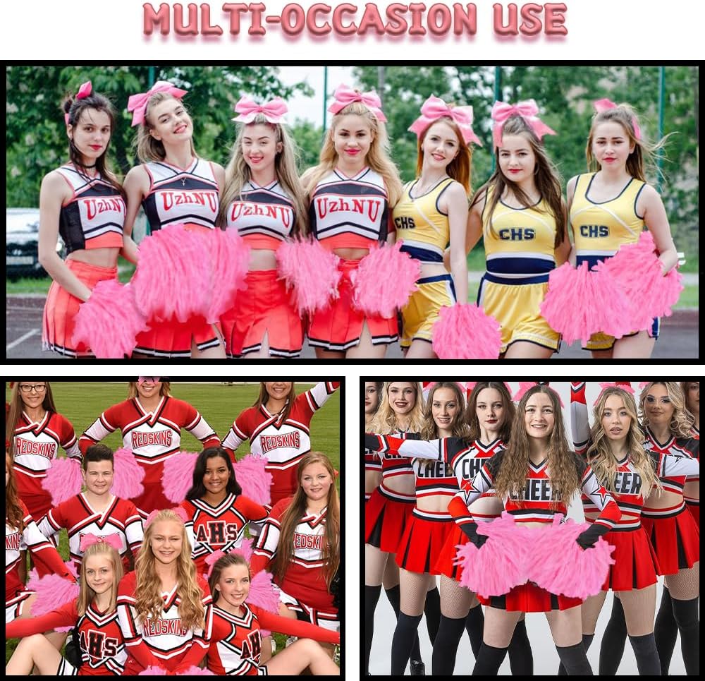 10 in Pom Poms Cheerleading,Cheer Hair Bow,Cheerleader Pom Poms,Cheerleading Accessories for Girls,Spirit Sticks Cheerleading for Basketball Football Team Cheerleading Dance
