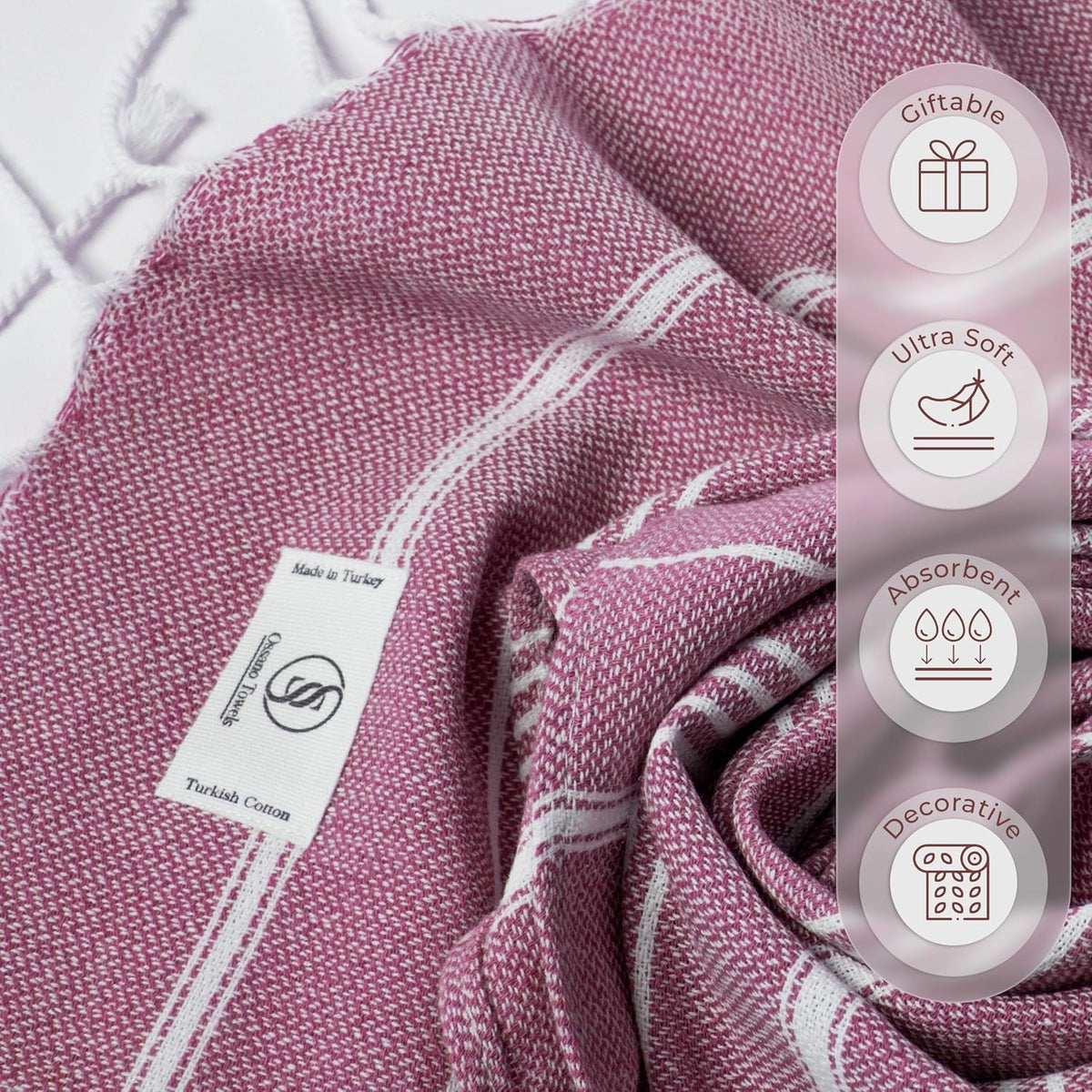 Ossano Decorative Turkish Hand Towels - Thin & Quick Dry - Set of 2 (30" x 18") - for Kitchen & Bathroom - Multifunctional as - Kitchen Cloths, Guest Room Hand Towel, Powder Room Towels - Pink
